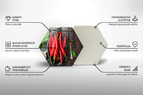 Chopping board glass Red chili peppers