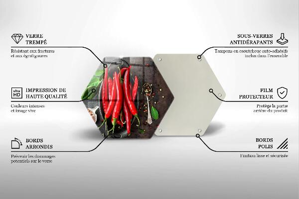 Chopping board glass Red chili peppers