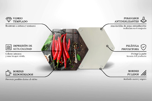 Chopping board glass Red chili peppers