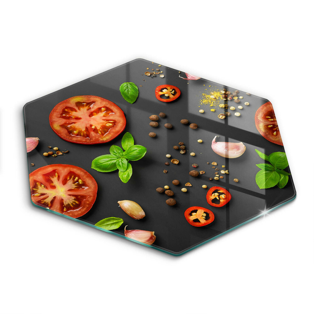 Glass chopping board Tomatoes and spices