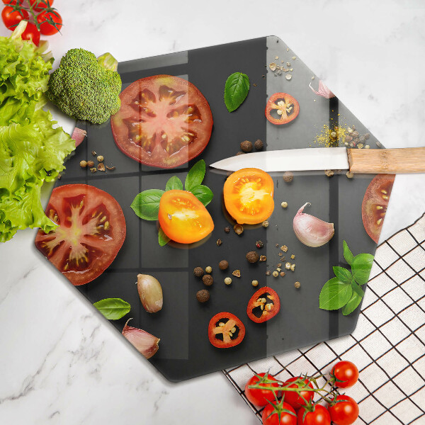 Glass chopping board Tomatoes and spices