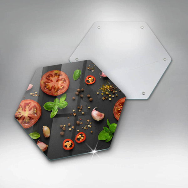Glass chopping board Tomatoes and spices