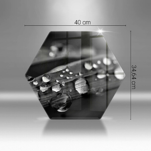 Glass chopping board Drops of dew on the leaves