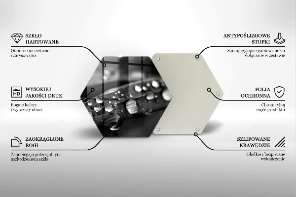 Glass chopping board Drops of dew on the leaves