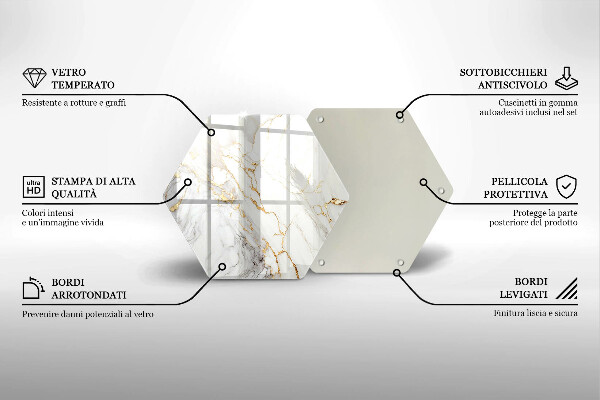 Glass worktop protector Light marble with gold