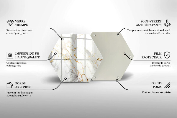 Glass worktop protector Light marble with gold