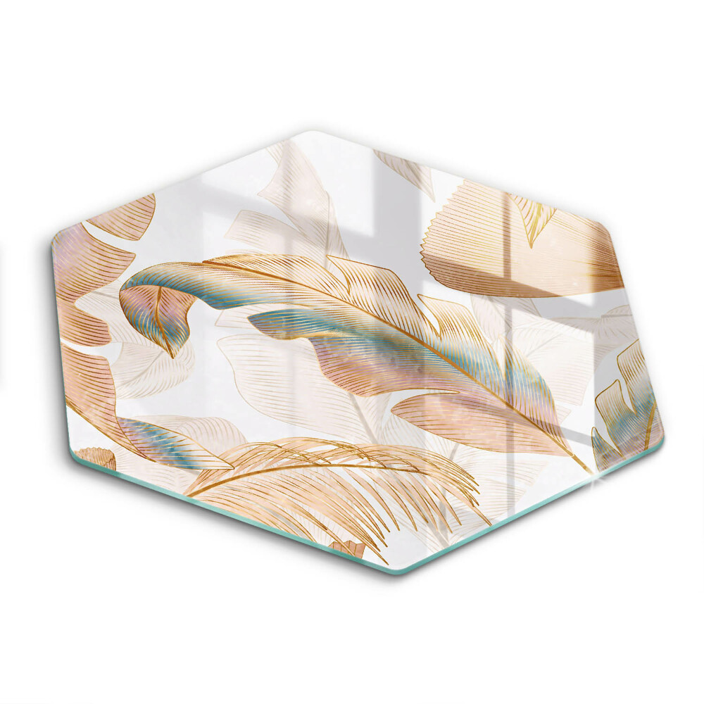Glass worktop protector Boho feathers and leaves