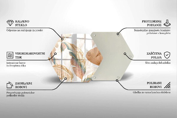 Glass worktop protector Boho feathers and leaves