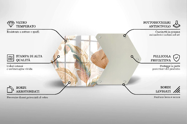 Glass worktop protector Boho feathers and leaves