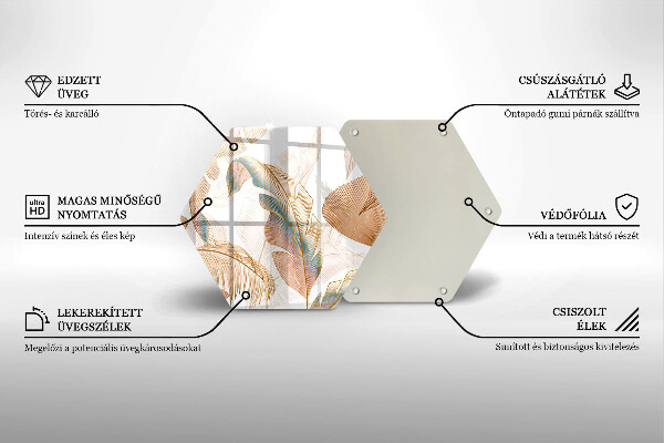 Glass worktop protector Boho feathers and leaves