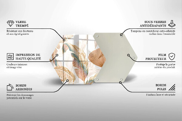 Glass worktop protector Boho feathers and leaves