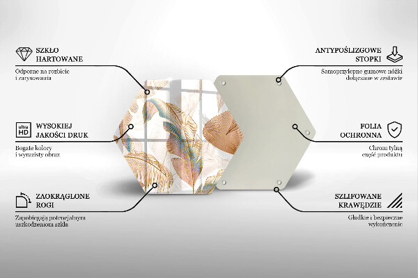 Glass worktop protector Boho feathers and leaves