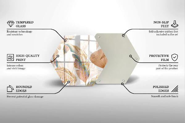 Glass worktop protector Boho feathers and leaves