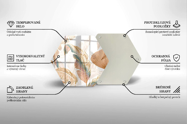 Glass worktop protector Boho feathers and leaves