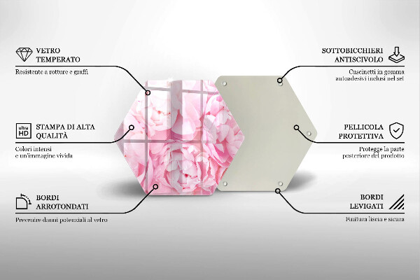 Glass chopping board Delicate peonies