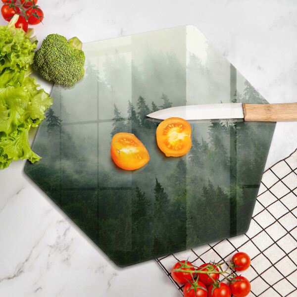 Chopping board glass Landscape of a hazy forest