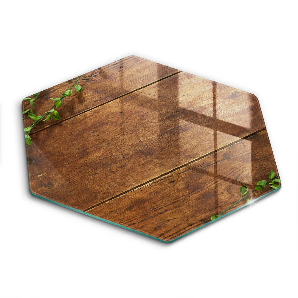 Chopping board glass Wooden boards and leaves