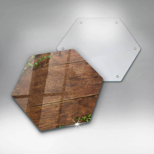 Chopping board glass Wooden boards and leaves