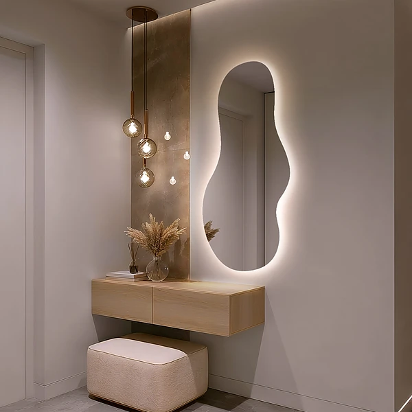 Asymetric LED light mirror unique 15x31 in
