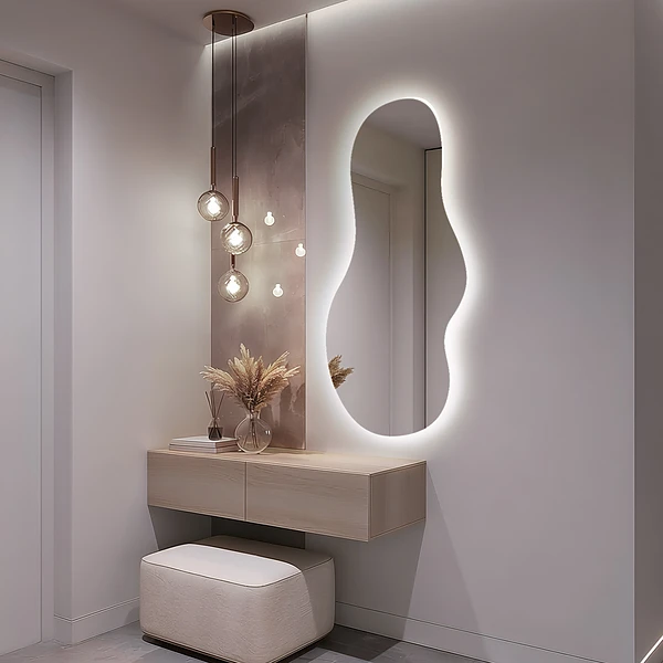 Asymetric LED light mirror unique 15x31 in