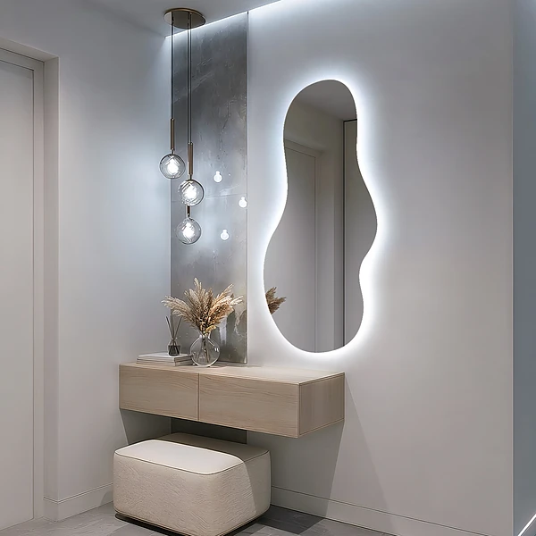 Asymetric LED light mirror unique 15x31 in
