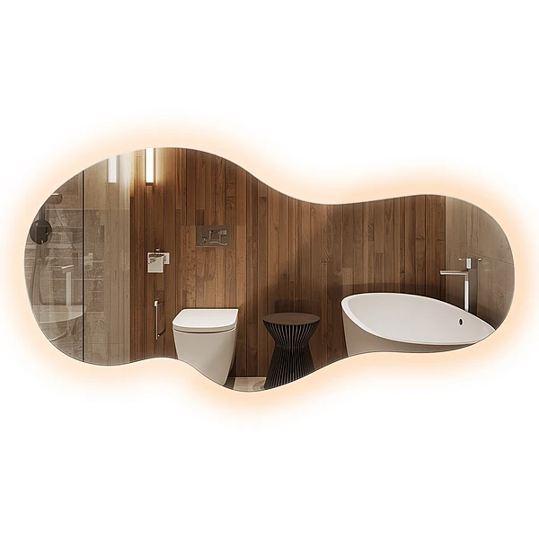 LED backlit mirror pebble shape for wall 17x35 in