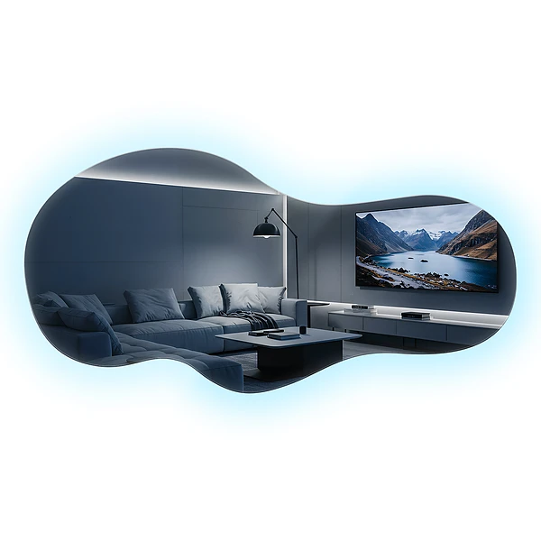 LED backlit mirror pebble shape for wall 17x35 in