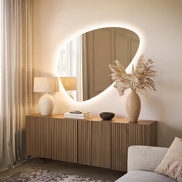 Asymmetrical LED mirror modern 19x39 in