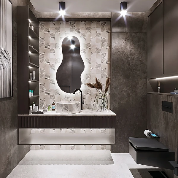 Asymmetrical LED mirror modern 19x39 in