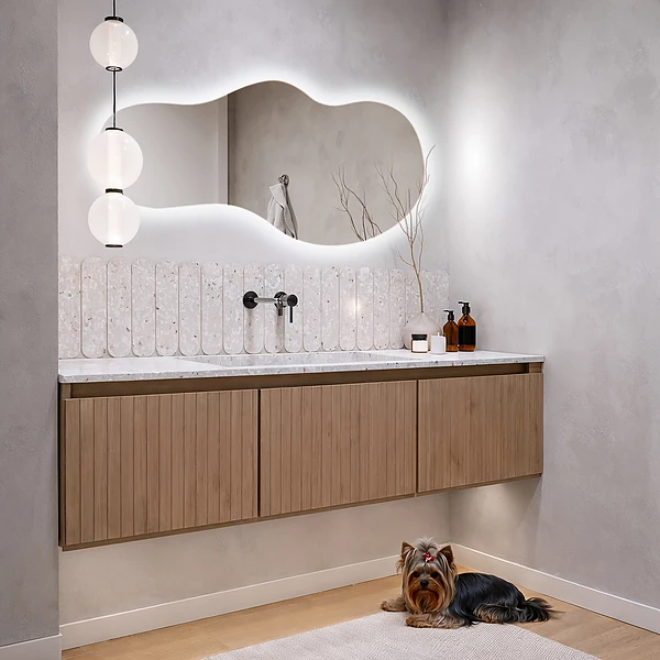 Asymmetrical LED mirror modern 19x39 in