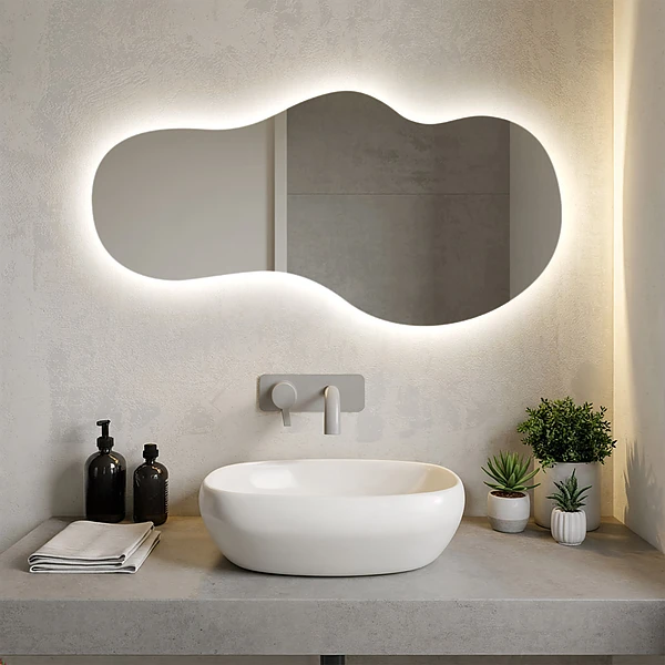 Asymmetrical LED mirror modern 19x39 in