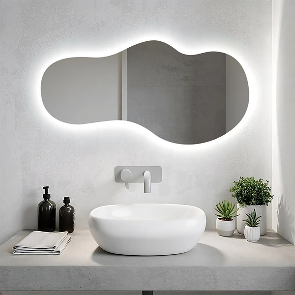 Asymmetrical LED mirror modern 19x39 in