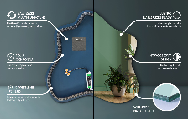 Irregular splash led mirror 48x49 cm