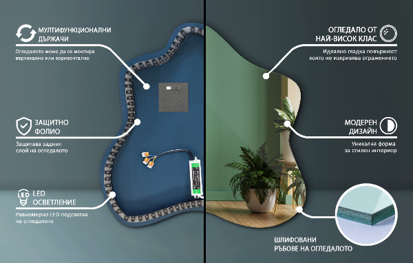 Irregular splash led mirror 58x58 cm