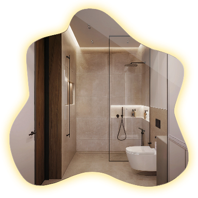 Irregular splash shaped lighted mirror 77x77 cm