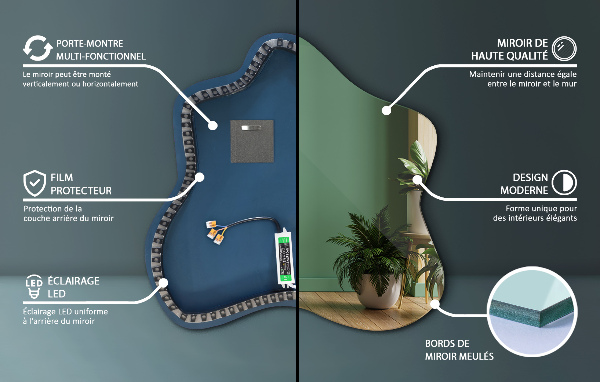 Irregular splash shaped lighted mirror 77x77 cm