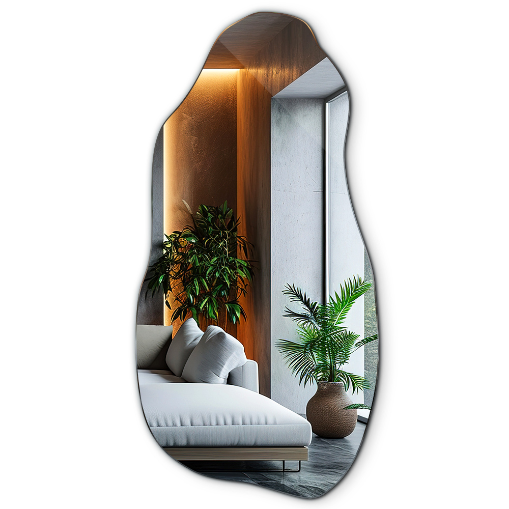 Irregular shaped mirror frameless stylish accessory 18x36 in