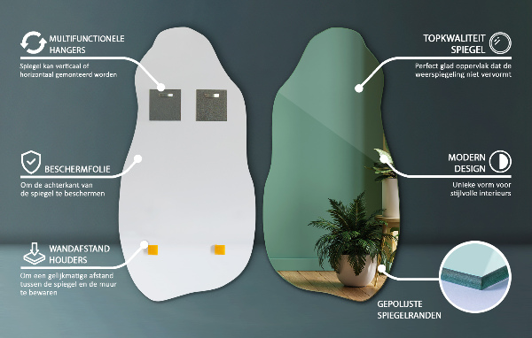 Irregular shaped mirror frameless stylish accessory 18x36 in