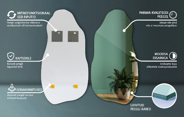 Irregular shaped mirror frameless stylish accessory 18x36 in