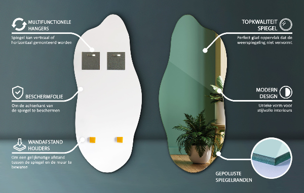 Irregular mirror decorative for the wall 35x80 cm