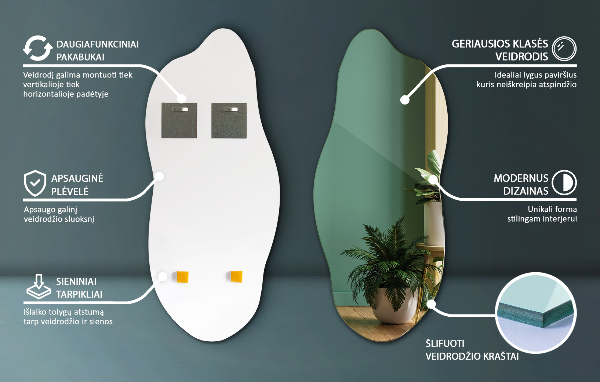 Irregular shape mirror without frame 40x90 cm