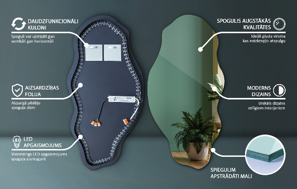 Organic shape led backlit mirror decorative 40x80 cm
