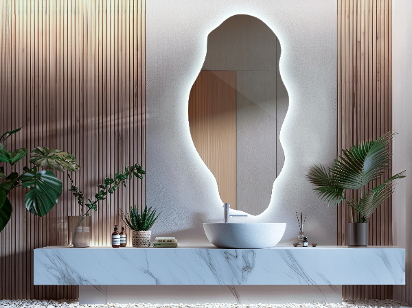 Organic shape led backlit mirror 45x90 cm