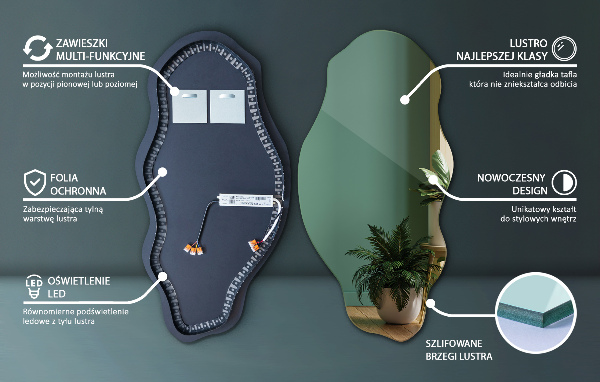 Organic shape led backlit mirror 45x90 cm