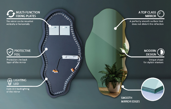 Organic shape led backlit mirror 45x90 cm