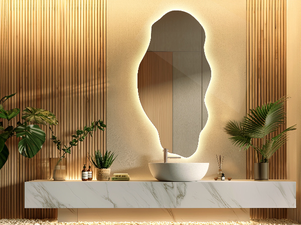 Organic shape led backlit mirror 45x90 cm