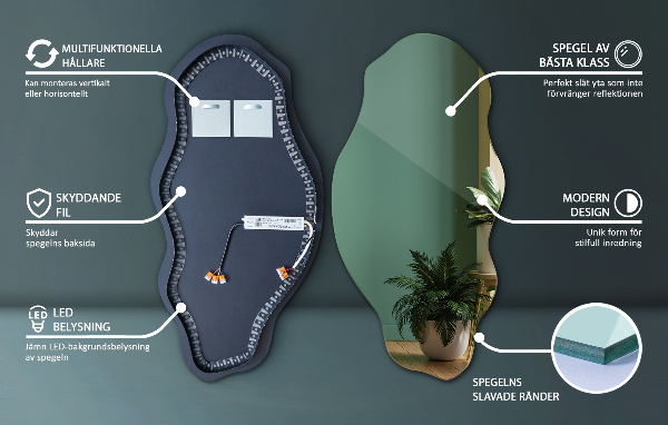 Organic shape led backlit mirror 45x90 cm