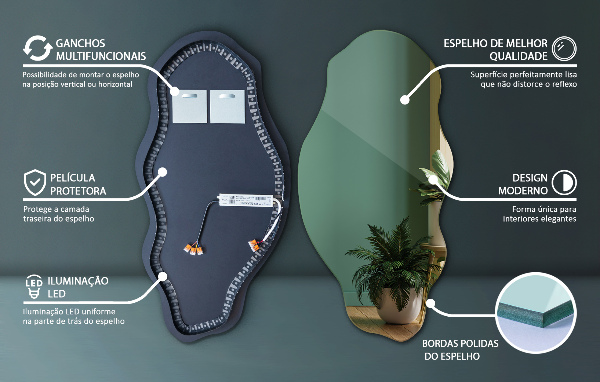 Organic shape led backlit mirror 45x90 cm