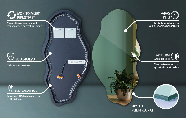 Organic shape led backlit mirror 45x90 cm