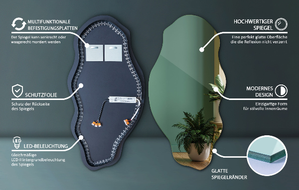 Organic mirror with led lights 50x100 cm